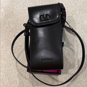 Valentino Black Leather Phone Holder